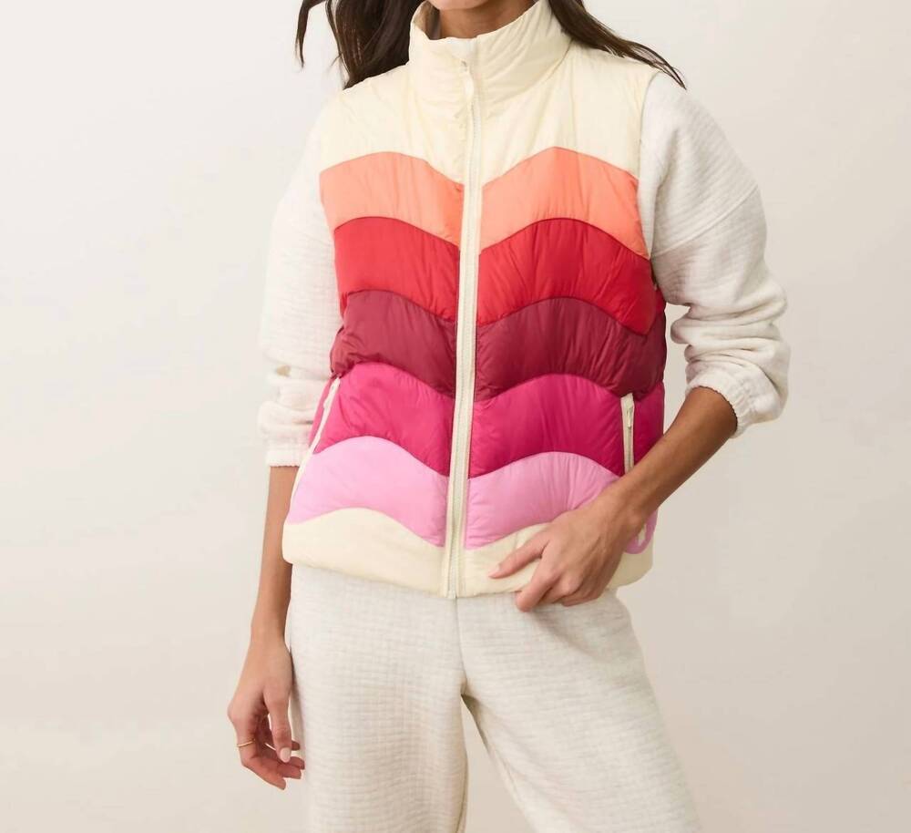 NEW MARINE LAYER sunset puffer vest in warm wave